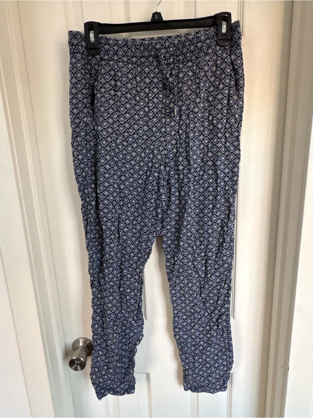 Women's Blue Patterned Pull-On Casual Pants